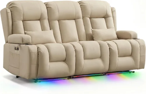 TUNYI Wall Hugger - Sofá reclinable con consola, sofá biplaza reclinable eléctrico para caravana con masaje y calor/USB, salida, almacenamiento, luz