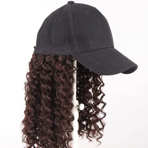 Miniatura 5 de Onepiece - Gorra de béisbol con extensión de cabello, 21 pulgadas, cabello ondulado largo, peluca sintética con pelo para mujeres y niñas Rizos