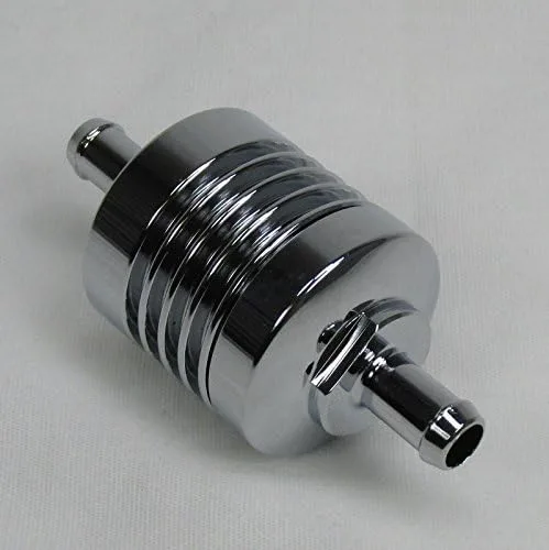 Miniatura 2 de Filtro de combustible de aluminio cromado Billet Hi-FLOW para uso con manguera de combustible de 5/16 pulgadas de diámetro interior, pantalla