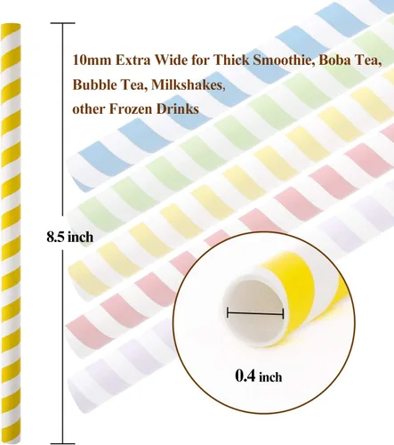 Miniatura 3 de Paquete de 100 popotes de papel extra anchos, batidos de papel Boba, pajitas biodegradables de 0.394 pulgadas de ancho para té de burbujas