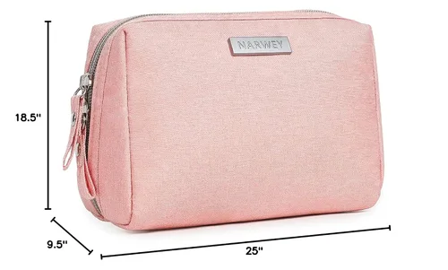 Miniatura 9 de Bolsa de maquillaje Narwey para viaje, bolsa de cosméticos organizadora, bolsa de aseo con compartimentos para mujeres y niñas (grande, rosa)