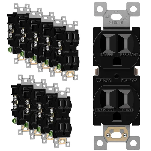 Miniatura 44 de ENERLITES Toma de corriente dúplex, tomacorrientes eléctricos de pared resistentes a manipulaciones, grado residencial, 3 cables, autoconexión a