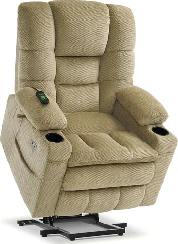 Miniatura 18 de MCombo Sillón Reclinable Grande con Triple Motor de Elevación Eléctrica con Masaje y Calefacción Doble, Reposacabezas Ajustable para Personas Café