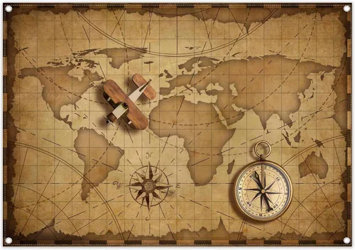 Fondo vintage de mapa del mundo de 84 x 60 pulgadas, fondo de fotografía de viaje en avión, decoración de fiesta de cumpleaños para niños, baby
