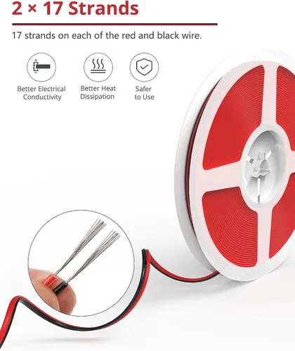 Miniatura 7 de Cable de extensión de 65.6 pies JACKYLED 20M 22AWG Cable de alambre LED para tiras LED de un solo color 22/2 de bajo voltaje, negro y rojo, luz LED