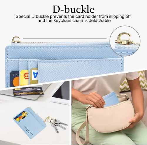 Miniatura 86 de URAQT Cartera para tarjetas de crédito, cartera minimalista de cuero delgado con cremallera, mini protector de tarjeta de crédito, llavero bolsillo