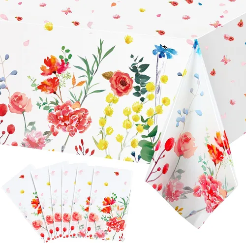 Miniatura 9 de Breling 3 manteles de flores silvestres, mantel de plástico con flores silvestres para vacaciones, cumpleaños, fiesta de té, decoración de baby