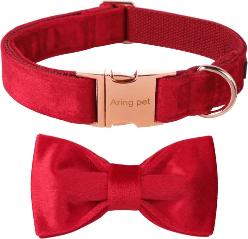 Miniatura 38 de ARING PET Collar de perro con corbatín, collares de terciopelo para perros con corbatín extraíble, collar de lazo ajustable para perros hembras