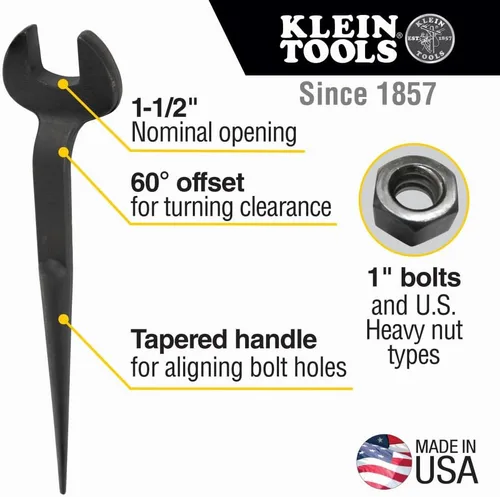 Miniatura 2 de Klein Tools 3224 - Llave de construcción con apertura nominal de 1-1/2 pulgadas, perno de 1 pulgada para tuerca regular de EE. UU