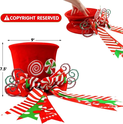 Miniatura 3 de Adorno para la Copa del Árbol de Bastones de Caramelo de Navidad Sombrero Rojo con Lazos de Menta Adorno Piruleta de Invierno Decoración del Hogar