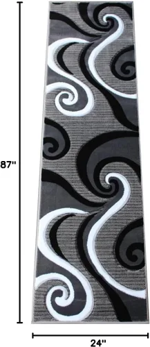 Miniatura 2 de Masada Rugs, Colección Sophia - Alfombra de área tallada a mano, moderna contemporánea, gris, blanco, negro (2 pies x 7 pies 3 pulgadas) - Pasillo