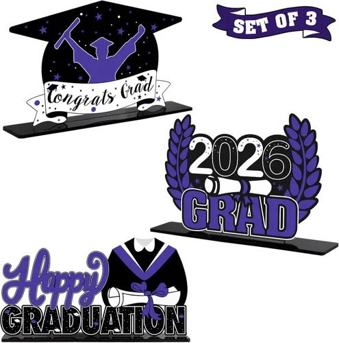 Miniatura 9 de LINGTEER Decoraciones de fiesta de graduación de clase 2026 – 3 piezas de felicitaciones de graduación 2026 de acrílico para centros de mesa de Azul