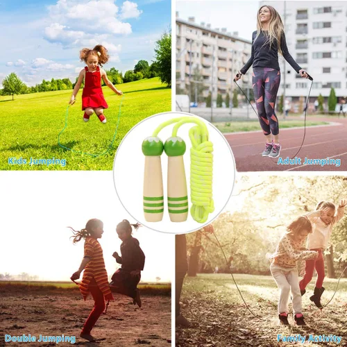 Miniatura 4 de Cuerda de Saltar para Niños, Cuerda de Saltar Ajustable de 7 Pies de Algodón con Mango de Madera para Niños y Niñas, Ejercicio al Aire Libre