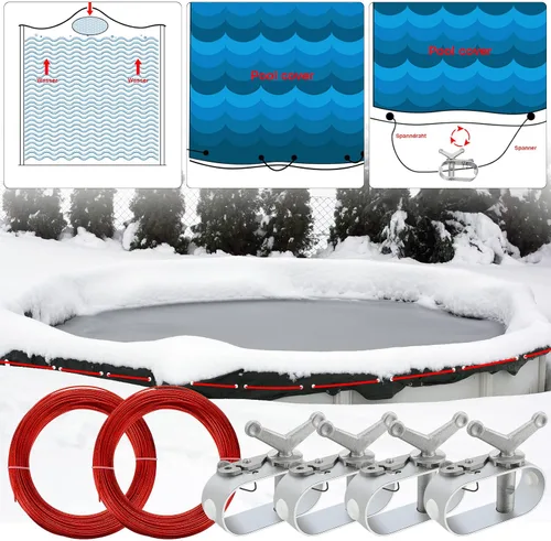 Miniatura 4 de Juego de 2 cubiertas de piscina para cabrestante y cable para cubierta de piscina, cable de 4 piezas, cabrestante para cubierta de piscina sobre