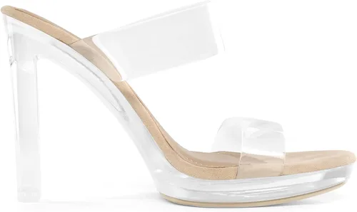 Miniatura 4 de DREAM PAIRS Sandalias de tacón grueso con dos correas transparentes y puntera abierta para mujer