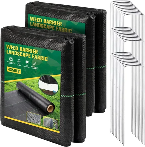Miniatura 7 de ondware Tela de barrera de malezas de 4 x 50 pies, cubierta de suelo tejida de 3.2 onzas para jardinería y paisajismo con 15 estacas en forma de U