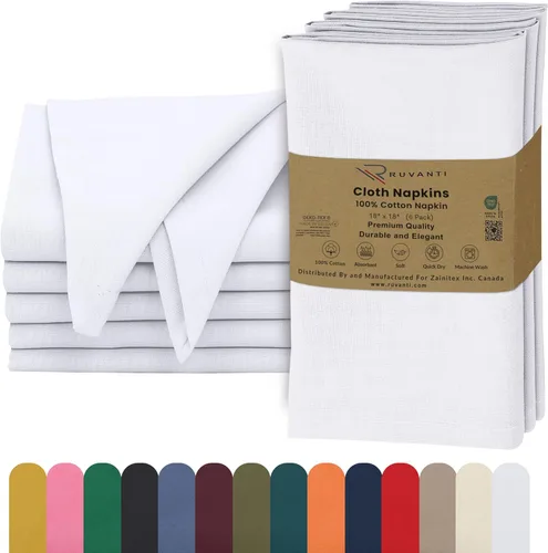 Miniatura 14 de Ruvanti - Servilletas de tela, paquete de 6, 45x45 centímetros, 100% algodón, lavables, suaves y absorbentes, perfectas para bodas, cenas de Belleza