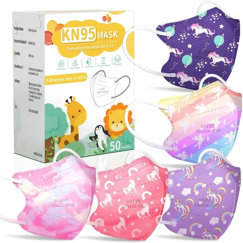 FENFEN Máscara facial KN95 para niños desechable - Niño unicornio, niños de tamaño pequeño de 4 a 12 años, protección de 5 capas, transpirable,