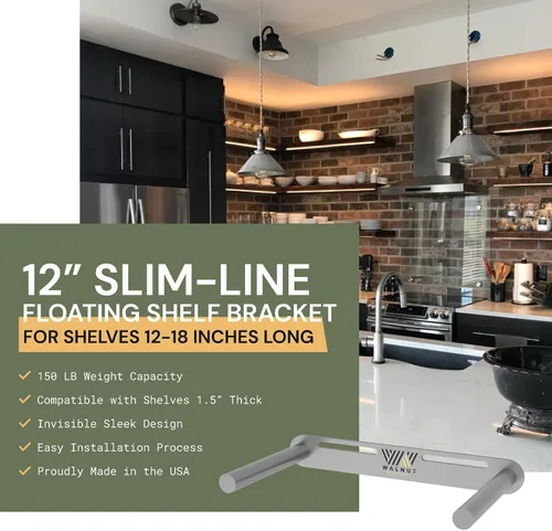 Miniatura 2 de Slimline - Soporte flotante de 12 pulgadas, capacidad de peso de 150 libras, soporta estantes flotantes montados en la pared de 1.5 pulgadas
