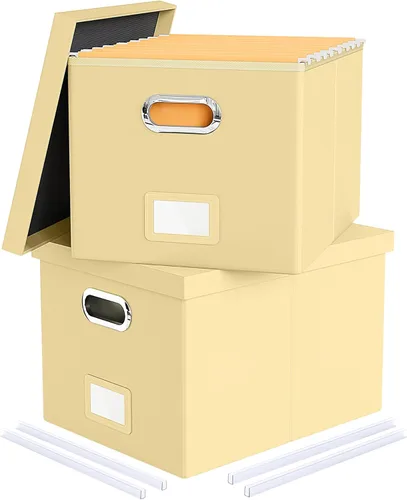 Miniatura 27 de Organizador de archivos en paquete de 2, caja archivadora portátil con tapa, compatible con carpetas tamaño carta/legal, organizador de documentos