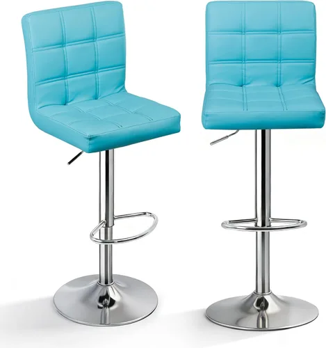 Miniatura 14 de SUPER DEAL Juego de 2 taburetes de bar para cocina, modernos taburetes giratorios de piel sintética ajustable con altura de mostrador con respaldo