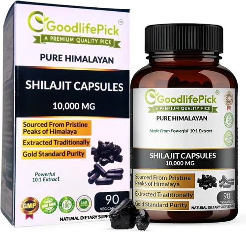 Cápsulas puras de Shilajit del Himalaya. Shilajit natural de máxima fuerza rica en trazas minerales y ácido fúlvico. Abastecimiento de alta altitud.