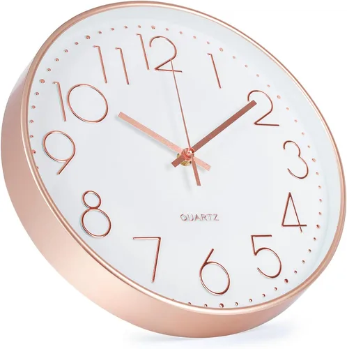 Miniatura 2 de Reloj de pared de 12 pulgadas, silencioso, sin tictac, moderno, estilo simple, redondo, decorativo, con esfera estereoscópica de cuarzo, para Oro
