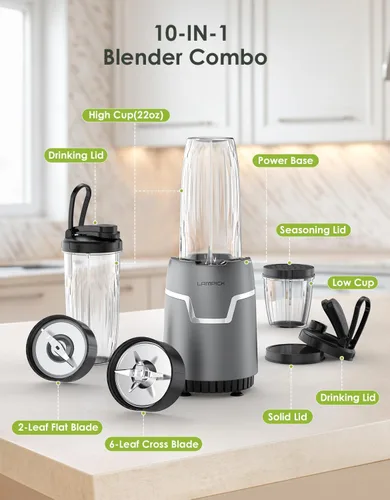 Miniatura 6 de Batidora de Smoothies, Licuadora Personal de 1100W para Batidos y Smoothies, Combo de Licuadoras y Molinillo para Cocina con 2 * 22 Oz Vasos Para