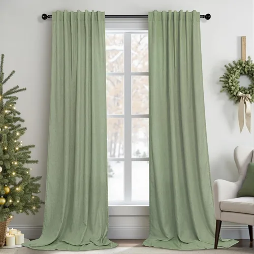 Miniatura 15 de Cortinas de lino azul de 84 pulgadas de largo para sala de estar; juego de 2 paneles con lengüeta trasera; cortinas con dobladillo para barra; Azul