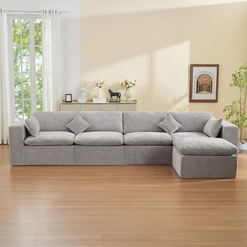 Miniatura 15 de Sofá modular sin hueso de 115 pulgadas, sofá modular modular con otomana, tapizado de gran tamaño, convertible, cómodo sofá de felpilla de 4 plazas