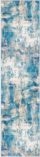 Miniatura 8 de KOZYFLY – Alfombra de pasillo moderna y lavable de diseño abstracto en tono azul, 2 x 8 pies, antideslizante, de pelo corto y fabricada con fibra