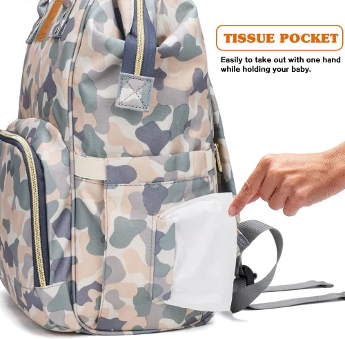Miniatura 5 de LIMHOO Mochila para pañales para hombres y papá, bolsa de pañales de lona grande impermeable de camuflaje, bolsa para el cuidado del bebé