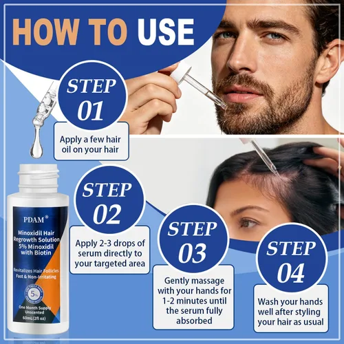 Miniatura 6 de Minoxidil para el crecimiento del cabello para hombres y mujeres, 2 onzas líquidas (paquete de 4 goteros)
