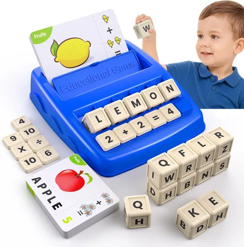DEGIDEGI - Juguetes educativos para niños de 3 a 8 años, juego de ortografía y matemáticas de emparejar letras ABC de aprendizaje, regalos de Azul