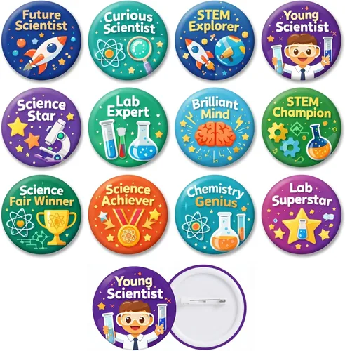 Miniatura 8 de WILLBOND 72 pines de ciencia para recuerdos de fiesta, botones a granel, botones de pinback con temática científica, pines de diseño de laboratorio