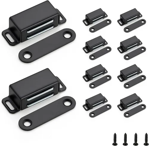 Miniatura 11 de Ravinte - Paquete de 8 cierres magnéticos para puerta en negro, imanes de gabinete negro mate, cierre magnético fuerte para gabinetes de cocina