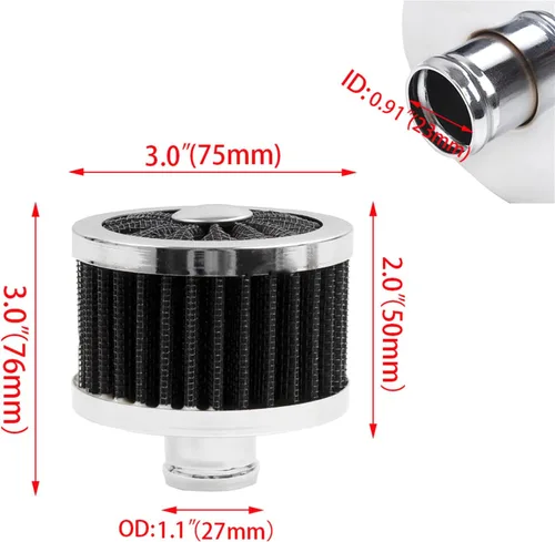 Miniatura 7 de 23mm Filtro de aire para automóvil universal de entrada de aire frío Filtro de ventilación de alta flujo con tapa de respiradero (Negro)