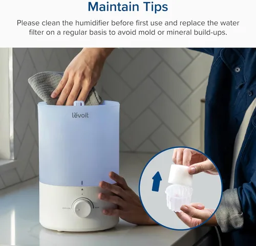 Miniatura 9 de LEVOIT - Humidificador Dual 150 para recámara, habitación grande, 3 L, llenado superior, vapor frío, difusor de aceite esencial para guardería y Azul