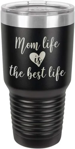 Vaso grabado con texto en inglés "MOM LIFE IS THE BEST LIFE Engraved 30oz" grabado con láser en polvo de acero con revestimiento de polvo taza de