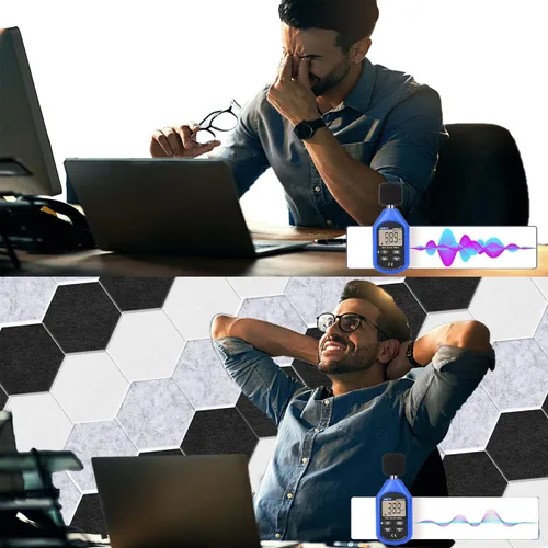 Miniatura 5 de HONORIA Paquete de 12 paneles acústicos, paneles de pared insonorizados, paneles hexagonales autoadhesivos de 12 x 10 x 0.4 pulgadas, paneles