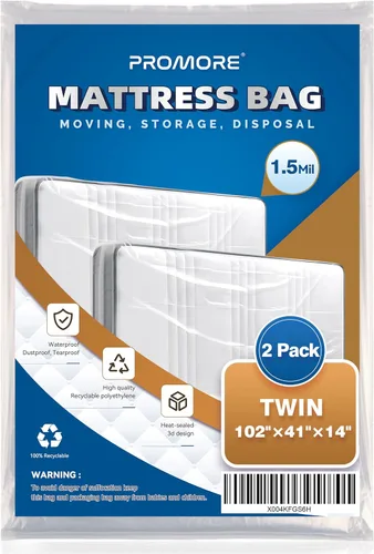 Miniatura 20 de Bolsa de colchón de plástico para mudanza o almacenamiento, tamaño individual/individual XL (1.5 mil), fundas protectoras de colchón impermeables