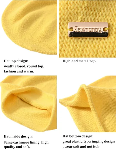 Miniatura 3 de jaxmonoy Gorro de punto holgado de cachemira para mujer, gorro de invierno suave y cálido de lana para mujer