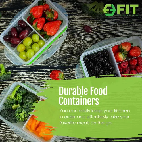 Miniatura 3 de FIT, Strong & Healthy - contenedores loncheras para comidas preparadas. Calidad premium, a prueba de pérdidas, sin BPA. Se puede calentar