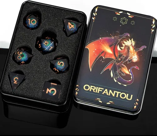 Miniatura 7 de Dragon Eye - Dados DND de núcleo líquido con caja, juego de dados poliédricos de borde afilado verde y azul de resina hechos a mano transparentes D