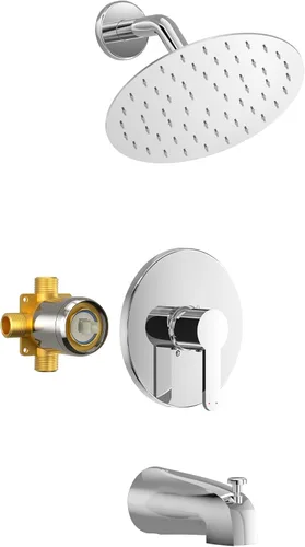 Miniatura 11 de Grifo de Tina y Ducha, Juego de Grifo de Ducha de Oro Cepillado con Cabezal de Ducha de Lluvia de 8 Pulgadas Todo Metálico y Boquilla de Bañera, Kit