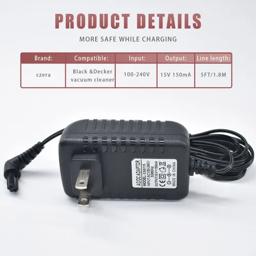 Miniatura 7 de Cargador de 15 V para Black and Decker 90627870 Dustbuster Aspiradora de mano HHVI315JO42 HHVI320JR02 HFVB320J27 HLVA320JS10 S003AQU1500015 Negro