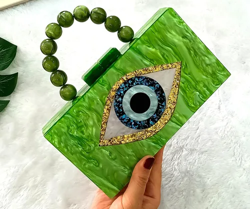 Miniatura 6 de Evil Eye Clutch Purse Acrylic Clutch Marble Evening Handbag for Women with Pearl Handle
