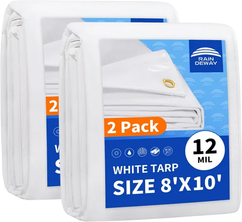 Miniatura 78 de RAINDEWAY Lona blanca resistente de 12 mil de 15 x 20 pies, resistente a los rayos UV, impermeable, resistente a la intemperie, con ojales de metal