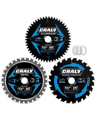 CRALY Hoja de Sierra Circular de 5-3/8 Pulgadas 24T para Enmarcado de Madera y 30T Metal y 50T Aluminio, Eje de 20mm, Punta de Carburo, Corte