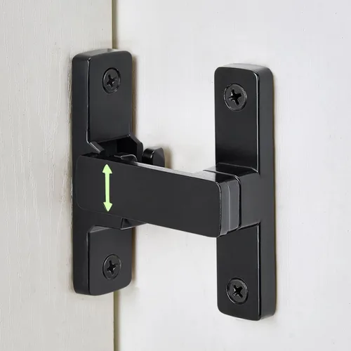 Miniatura 4 de Cerradura negra de puerta de granero de 90/180°, cierre abatible de aleación de zinc para pestillos de seguridad para puertas de granero, ventanas